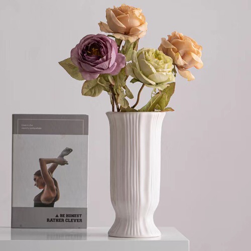 Sichuan White Nordic Large Mouth Simple Ceramic Decor Dried Flower Vase for Water-planting Fresh Flowers Living Room Flower Arrangement Desktop Ornament
