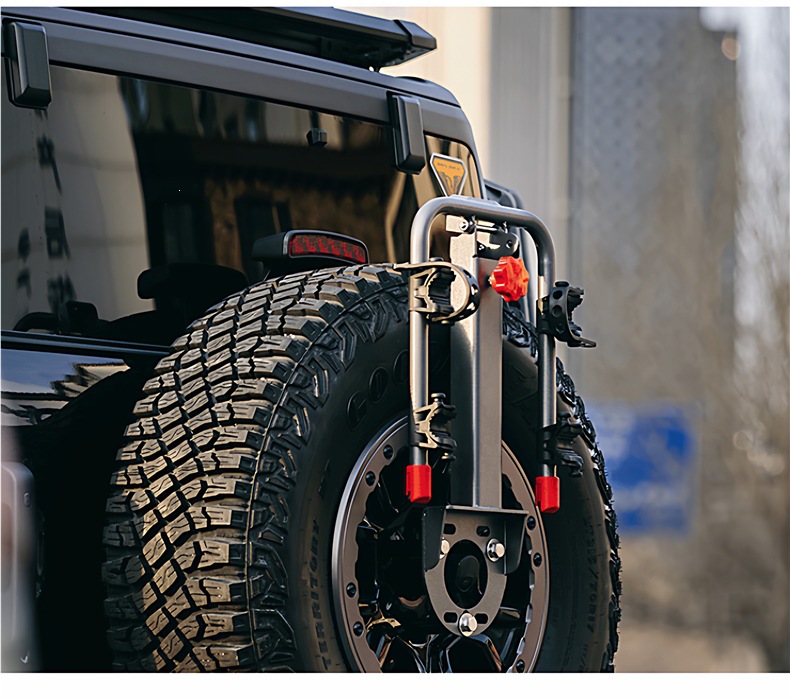 Folding car spare tire-style bicycle rack for Wrangler, Jietu, Tank, Liema, BJ40 vehicle-mounted rear bicycle rack