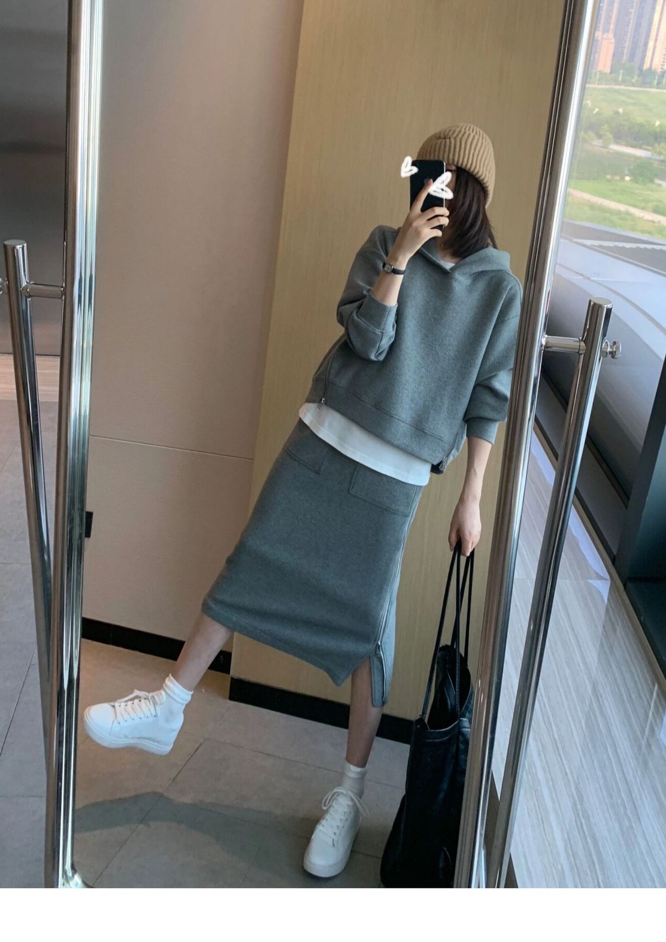 【中國直郵】 奢笛熊 春秋裝新款輕熟風休閒運動服衛衣兩件組 灰色 S