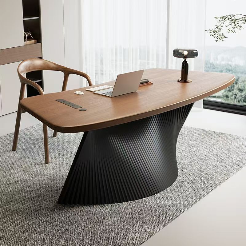 Simple Modern Solid Wood Curved Boss Desk Designer Creative Ladies Office Desk and Chair Combination High-End Light Luxury