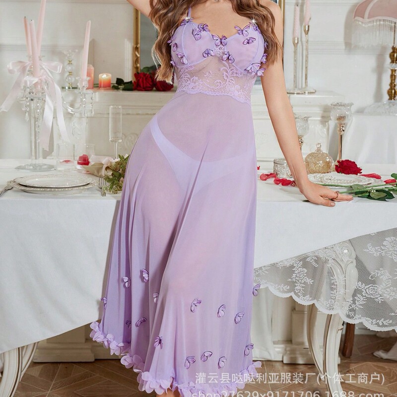 Cross-Border 2025 Amazon Hot-Selling Pure Desire Low-Cut Strapless Long Dress See-Through Mesh Lace Backless Lingerie for Women Cross-Border 2025 Amazon Hot-Selling Pure Desire Low-Cut Strapless Long Dress See-Through Mesh Lace Backless Lingerie for Women