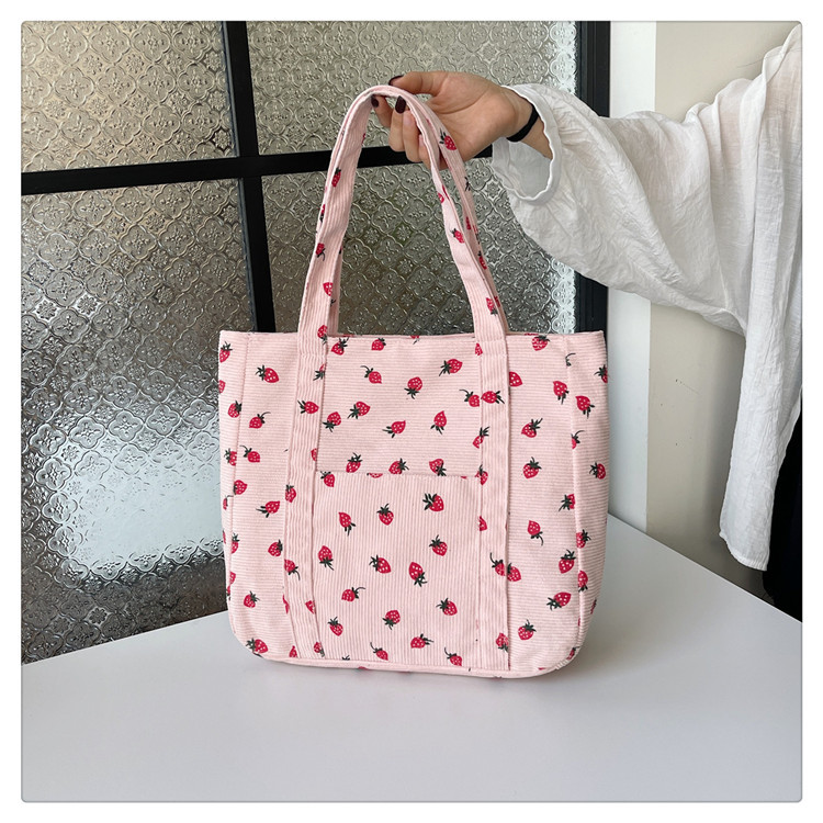 Women's Large Corduroy Strawberry Streetwear Sewing Thread Square Zipper Handbag display picture 7