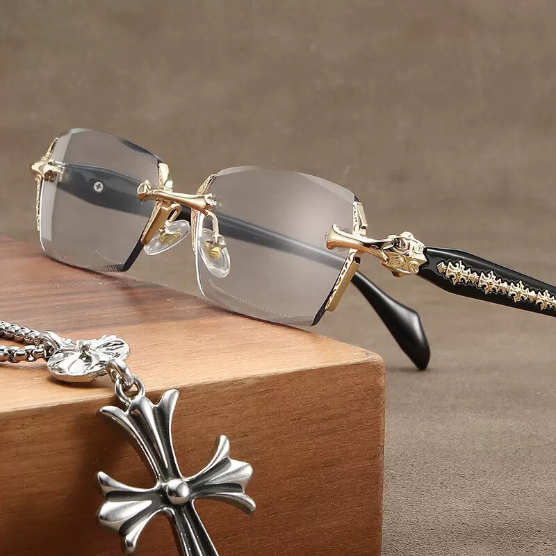 Retro Carved Frameless Reading Glasses, High-Definition Eyeglasses with Cut-Edge Design, Blue Light Protection, Non-Prescription, Unisex, Anti-Fatigue