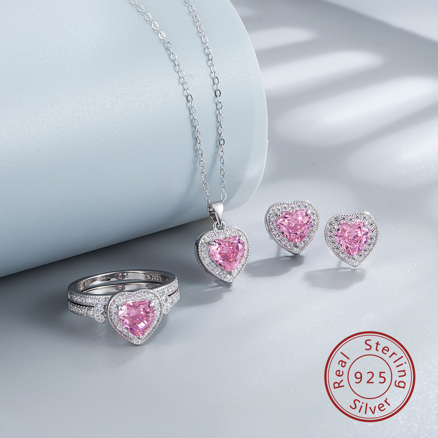 14g Weight Jewelry Set Classification Jewelry Set Quantity Banquet, Date Occasion 925 Sterling Silver Material Heart Shape Pattern Women's Gender Simple Style, Classic Style Style Yien S925 Silver Heart-Shaped Ice Flower Cut High Carbon Diamond Heart-Shaped Jewelry Set Decoration Silver Jewelry Set 无