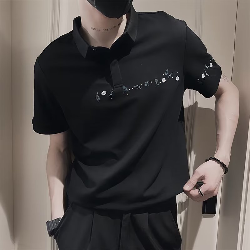 Camisa polo de manga corta con solapa de tendencia Camiseta de verano de marca de moda para hombres Versión coreana de la tendencia delgada 2024 nueva camiseta de todo fósforo