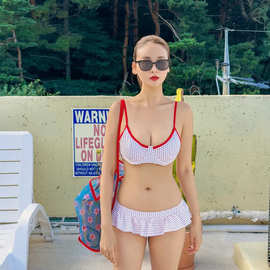 泰国新款性感辣妹复古小胸聚拢比基尼纯欲波点海岛度假温泉泳衣女