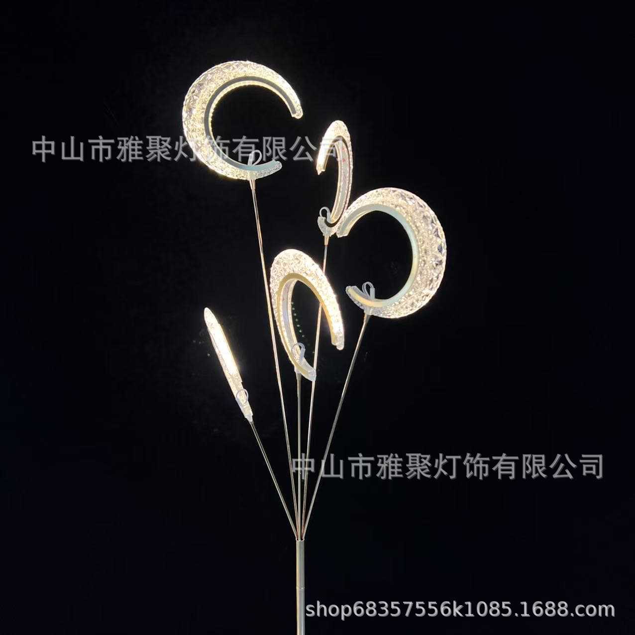 Accesorios de boda galvanizado de hierro forjado en forma de luna guía lámpara decorativa sala de bodas hotel escenario diseño de pasarela luz