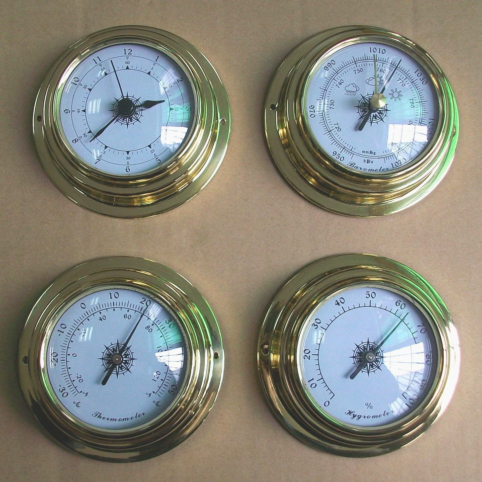 Термометр с медным корпусом, гигрометр, барометр, комплект морской метеостанции