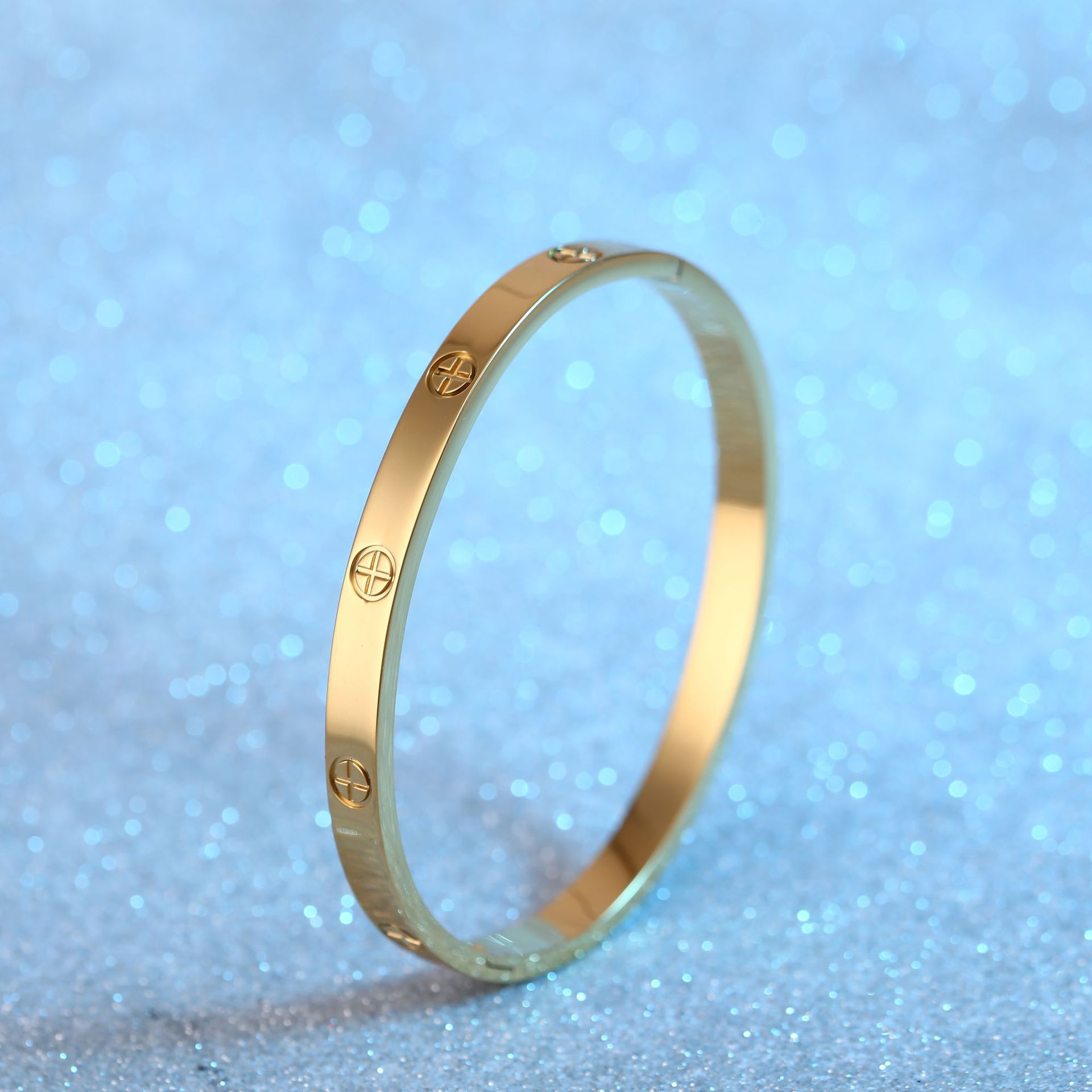 Pulsera de pareja de acero de titanio con 10 diamantes, diseño simple y elegante tipo cielo estrellado, venta al por mayor.