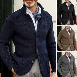 Dunhuang Online Small Batch Specializes in European and American Men's Sweaters, Men's Casual Long-Sleeved Pure Color Knitted Sweaters, Men's Outerwear