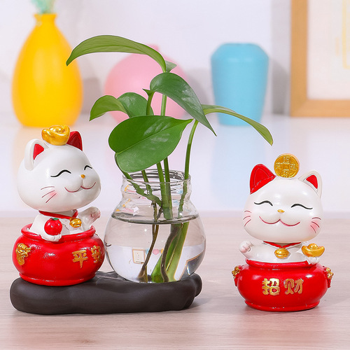 Tang Yi resin craft ornaments cartoon shaking head lucky cat creative entrance desk glass hydroponic decorations