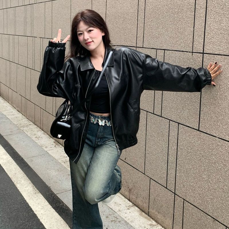 美式复古黑色皮衣外套女春秋新款2025年辣妹感美拉德穿搭上衣|undefined