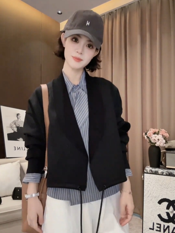 韩系时尚V领开衫外套女2025秋季新款宽松显瘦百搭洋气减龄上衣潮|undefined