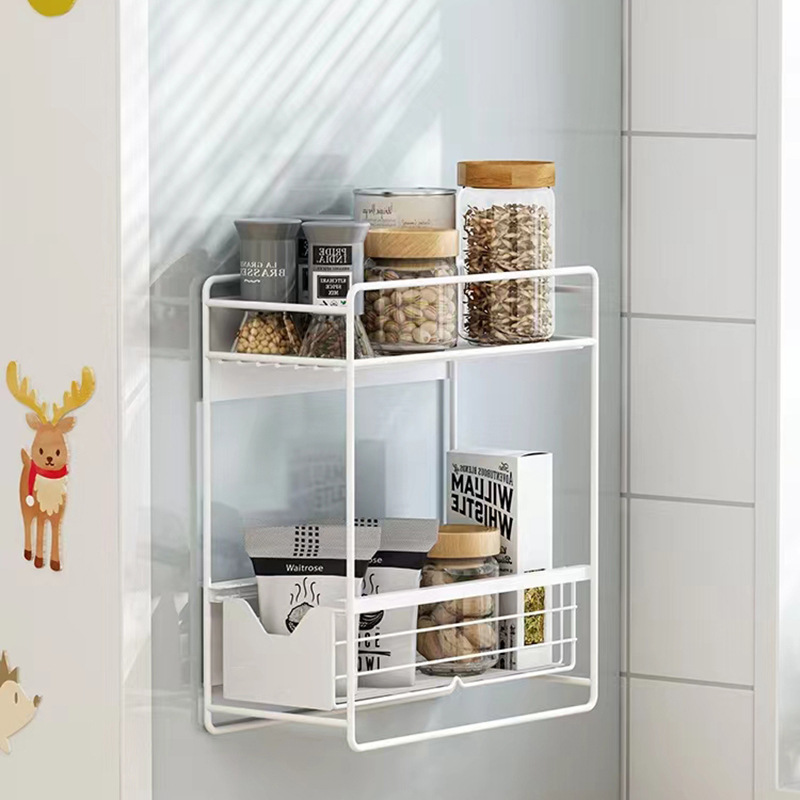 Iron magnetic refrigerator rack pull-out refrigerator side washing machine storage rack multifunctional storage rack