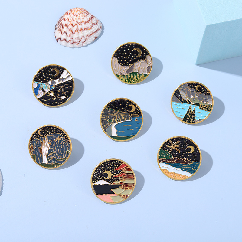 Cartoon Moon Stars Mountains Rivers Series Alloy Brooch display picture 3