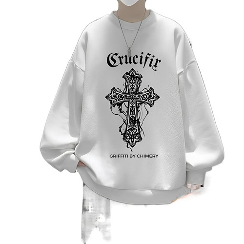 Men's Loose Casual Crew Neck T-Shirt, Spring and Autumn Season, No Hat Hoodie, American Style Versatile Long T-Shirt Top, Ins Trendy Brand