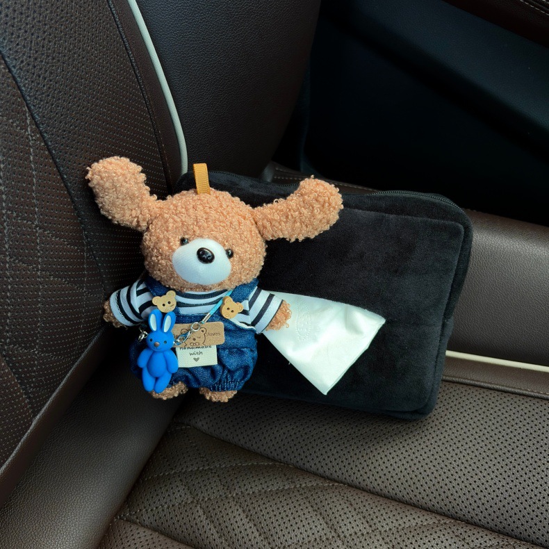Creative car tissue box, car armrest tissue box, car interior decoration, hanging cute bear plush tissue bag