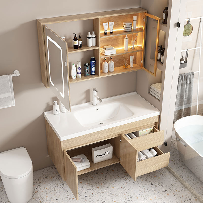 Elegante gabinete de baño combinación de madera maciza moderno minimalista lavabo mesa de lavado gabinete mesa de lavado baño Baño traje de baño