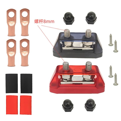 M8M10 double screw heavy — Power supply, ignition system accessories - m8-wiring-screw-terminal-block-red-black-pair-copper-lugs-heat-shrink-tubing