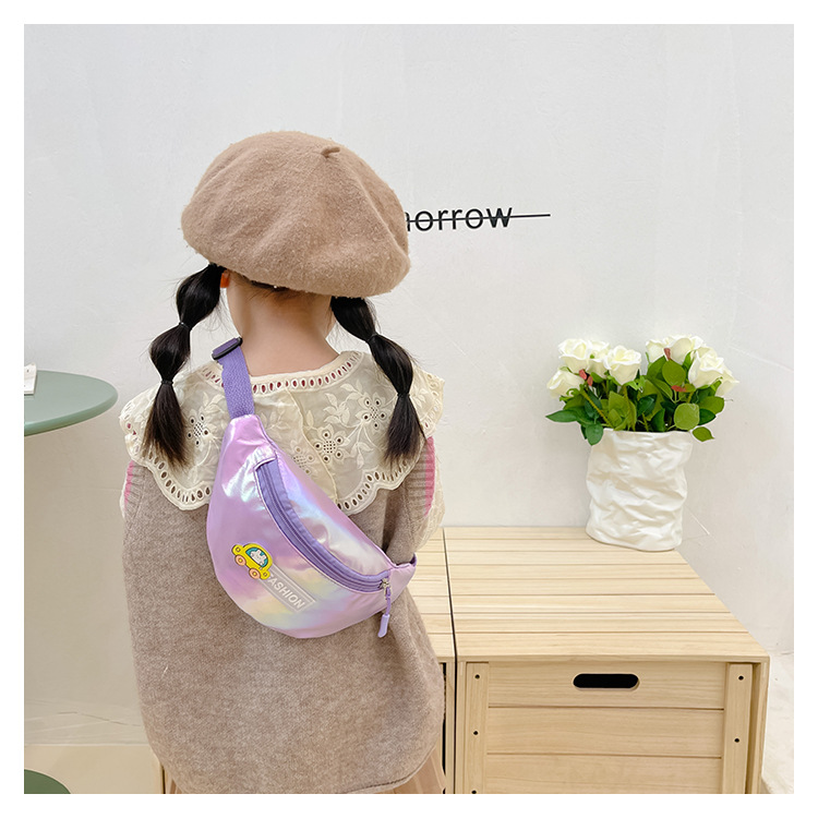 2023 New fashionable and trendy portable laser PU leather children's waist bag, crossbody small bag, sports laser chest waist bag undefined