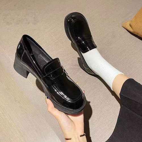 Mary Jane Women's  Autumn New Leather Finish School Style Fashion Matchable JK Thick Heel Medium Wedge Non-Slip Loafers