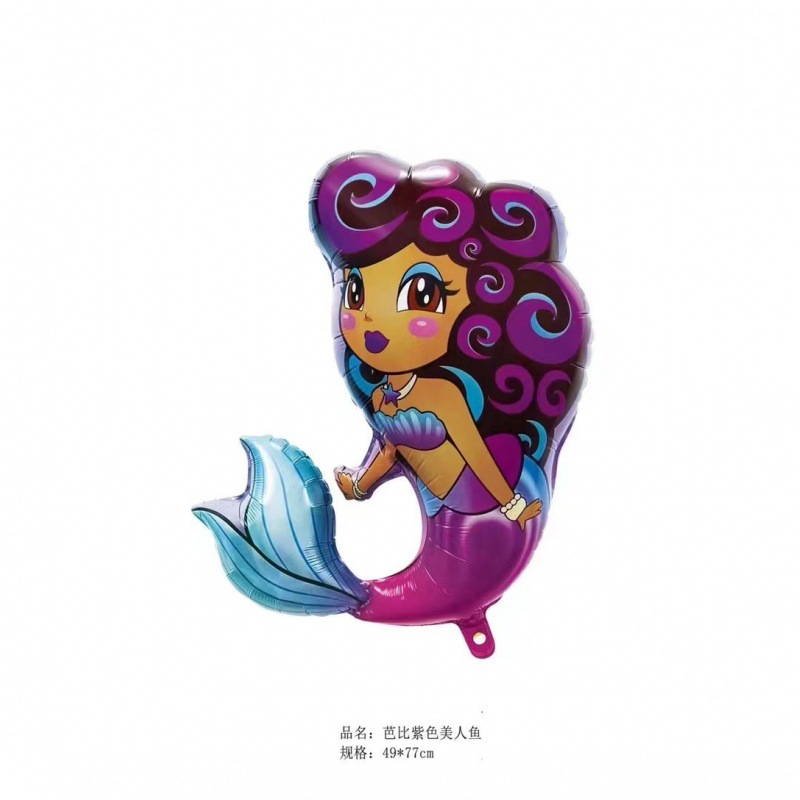 芭比美人鱼气球翘尾巴美人鱼新款美人鱼铝箔气球派对生日背景批发