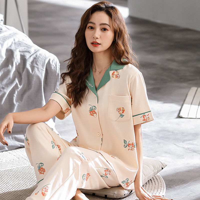 100% pijamas de algodón de las mujeres de verano de mediana edad y ancianos pantalones de manga corta de las mujeres de talla grande verano ancianos ropa de casa traje