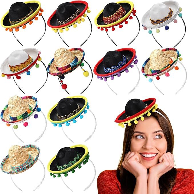 Carnaval adulto niño sombrero mexicano bandas de pelo pequeño sombrero fiesta mini sombrero mexicano