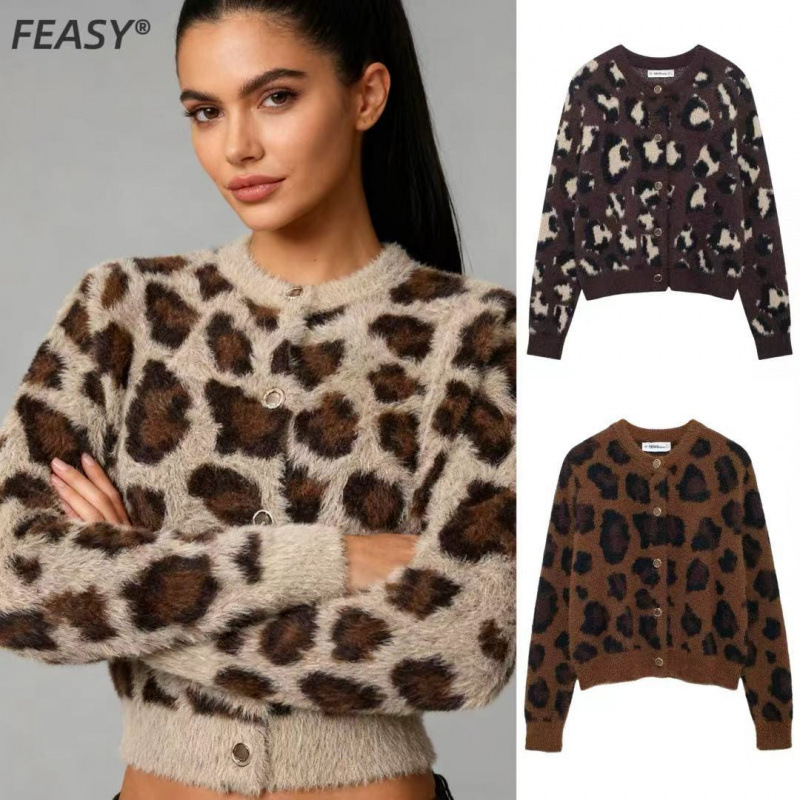 Za Aliexpress Popular Cross-Border Elegant Women's Round Neck Knitwear Jacket European and American Style Medium Cardigan Bottoming Shirt for Women