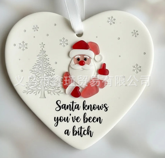 Nuevos productos transfronterizos de fondo blanco plano amistad de Navidad acrílico decoración de automóviles colgante amor Santa colgante