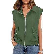 P 85413 Spring Solid Color Lapel Zipper Sleeves Jacket ��