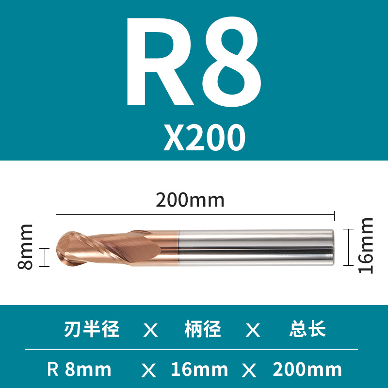 2 Hoja de 55 grados duro de la aleación de tungsteno de acero bola final fresa recta vástago R esférico Molino de extremo cnc herramienta Molino de extremo