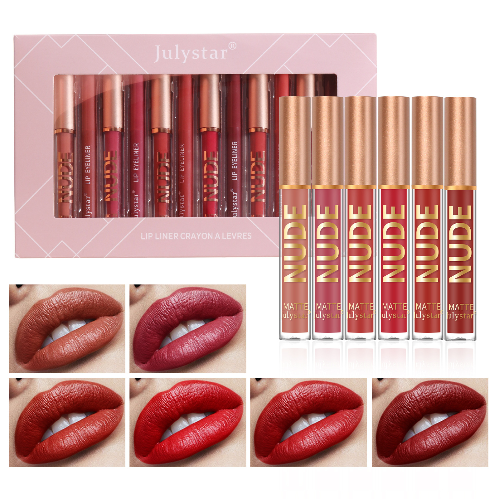 Julystar Makeup bestseller Non-stick cup mouth red pen Cross-border European and American waterproof long-lasting matte lip gloss lip liner pen undefined