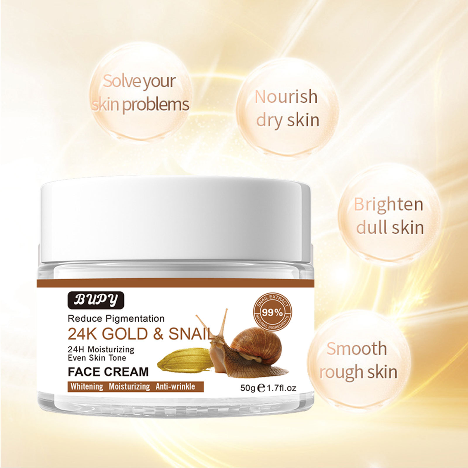 Escargot imperméable, BUPY résistant à la sueur, résistant aux UV, rafraîchissant, crème pour le visage non grasse, crème essence hydratante_voghion.com