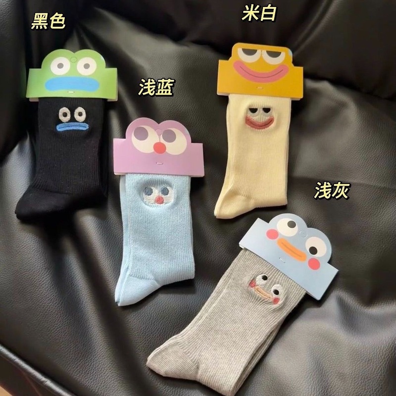 悲伤蛙大眼睛袜子女早秋卡通中筒袜百搭韩版潮流情侣可爱搞怪趣味|undefined