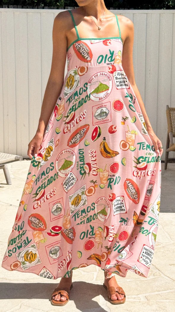 Summer Printed High Waist Seaside Holiday Casual Swing Dress Long Dress