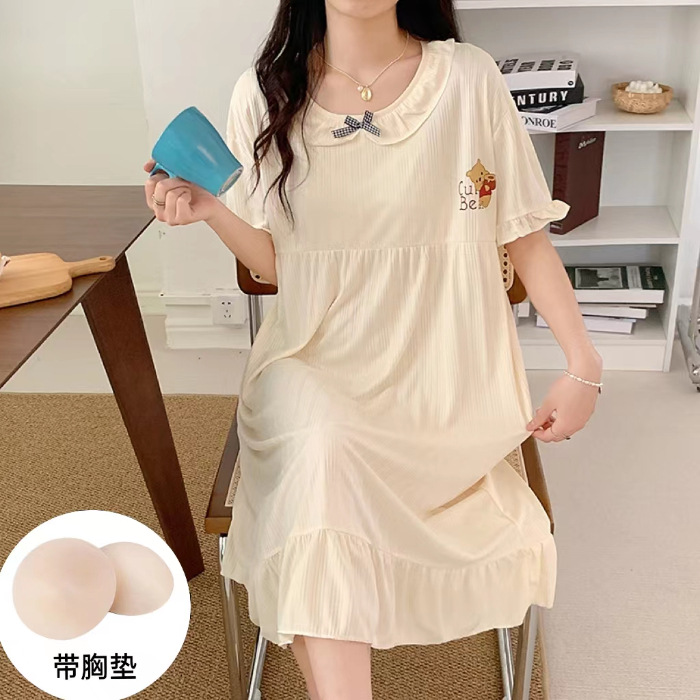 Camisón para las niñas con cojín del pecho verano princesa estilo lindo estudiante arco pijamas más tamaño extra grande homewear