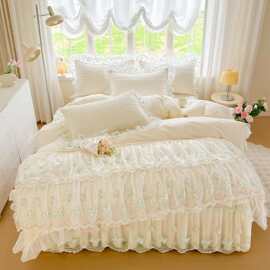 跨境轻奢高级感A类全棉蕾丝花边床裙款四件套法式公主风浪漫床品
