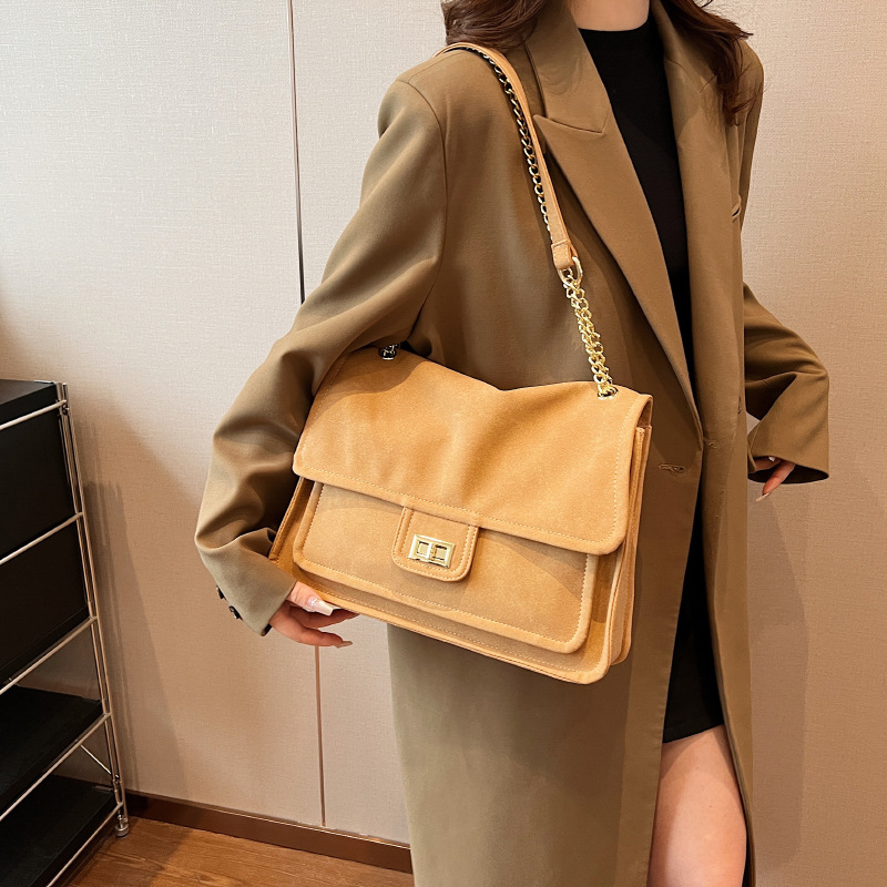 Large capacity for women's autumn and winter 2023 new fashionable frosted chain crossbody commuting tote bag_voghion.com