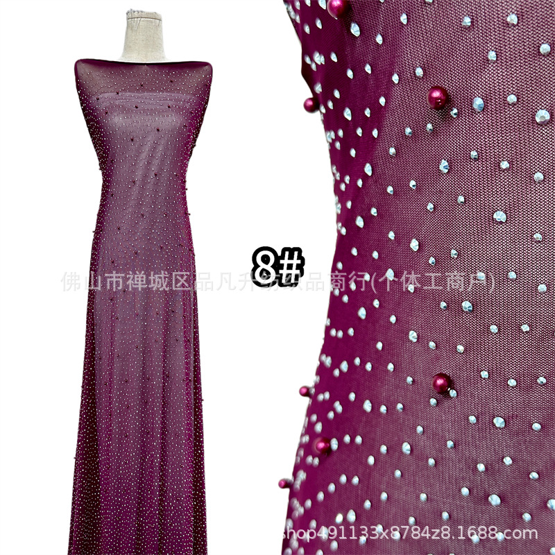 Nuevo full sky star perla caliente tela de malla de perla multicolor mano clavado cuentas para el pecho vestido de noche tela de boda