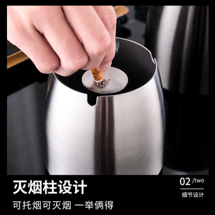 ✅ Stainless Steel Windproof Thickened Ashtray with Lid for Hotel, Internet Cafe, Home Living Room, Fashionable, Creative and Personalized Customization L