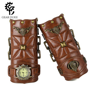 Halloween steampunk COSPLAY anime game PU leather color matching arm set stage performance costume gloves_voghion.com