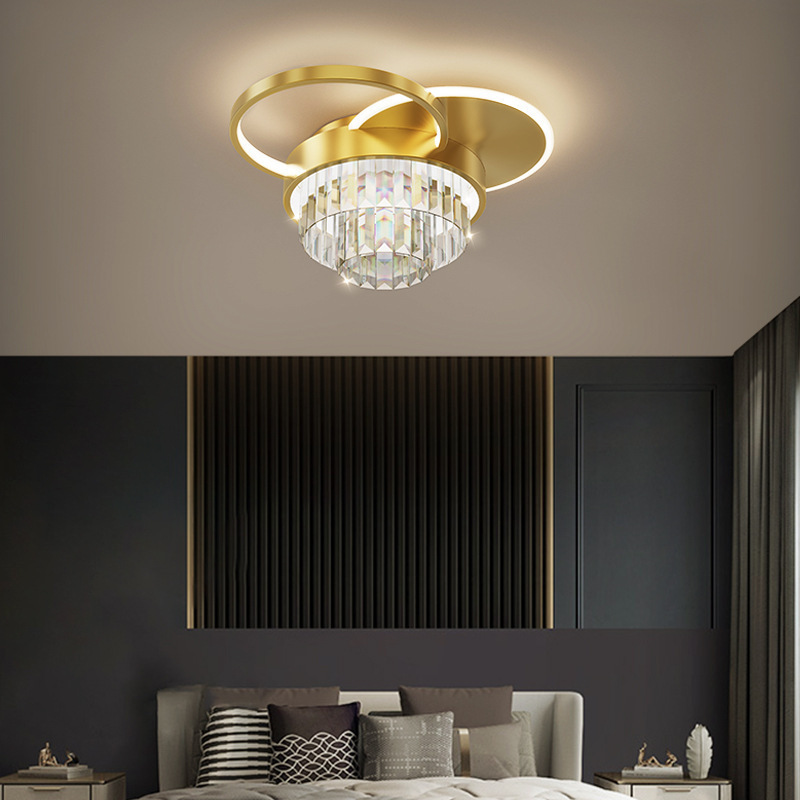 All copper living room bedroom lamp modern simple room crystal lamp creative personality Nordic light luxury ceiling lamp
