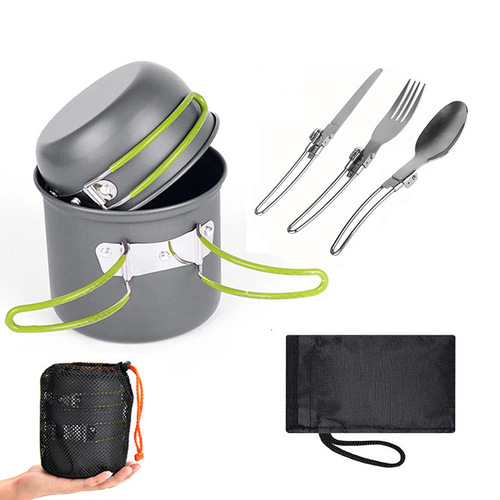 Amazon portable cookware set for 1-2 people, scratch-resistant and high temperature resistant camping pot set, 5-piece outdoor non-stick pot set