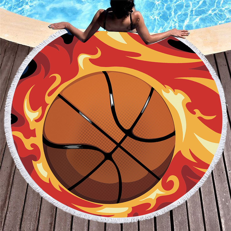 Amazon Fashion European and American Round Printing Beach Towel Microfiber Digital Printing Beach Bath Towel Basketball Fire