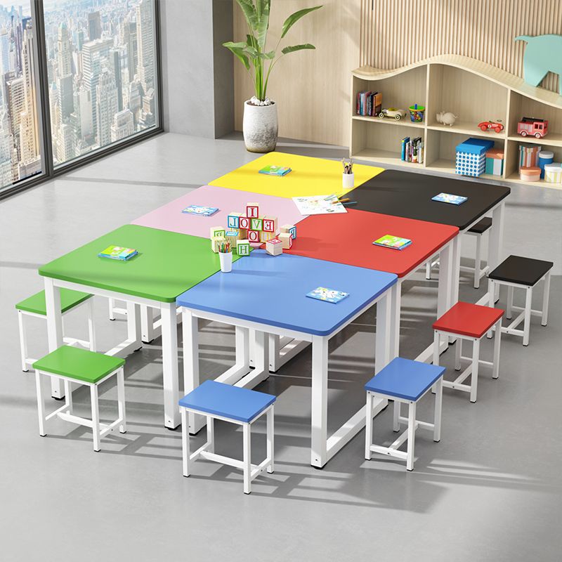 Children's Desk and Chair Tutoring Class Art Training Table Primary School Desk and Chair Color Long Table suit Handmade Table