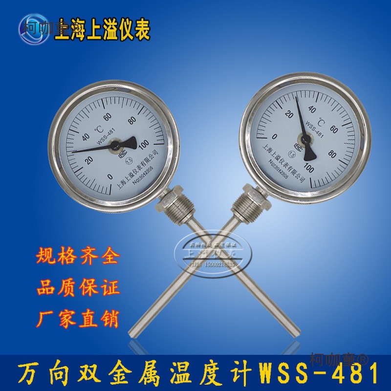 仪表 不锈钢万向型双金属温度计WSS-481 0-100 200度300麦太保