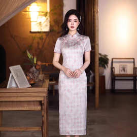 双鲤锦2026夏款短袖改良旗袍纯色双层提花修身素雅气质民国风优雅