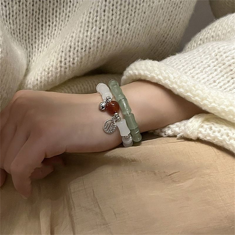 [Bamboo Bracelet Collection] New Chinese Style Bamboo and Hetian Jade Bracelet Female ins Niche Design Advanced