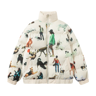 Winter Thickened Bread Cotton-padded Coat Men's European and American Hip-hop Trendy Niche Full Print Digital Stand Collar Cotton-padded Coat